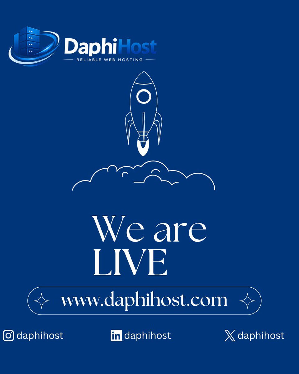 Daphihost's tweet photo. We’re live! 🚀 Welcome to DaphiHost—fast, secure, and reliable web hosting you can count on. Build with confidence. 

#DaphiHost #WebHosting #CloudHosting #VPSHosting #businessowners https://t.co/Oc735CIWve