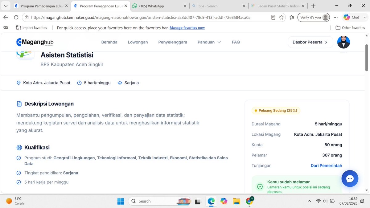 vsaaaaaaaaa's tweet photo. jadi sebelumnya aku daftar magang hub bps dan lokasinya di adm jakarta pusat, tapi kok tbtb namanya jadi bps kab aceh singkil ya tpi lokasinya ttp di jakpus, ada yg sama gini juga ga ya? #maganghub #bps https://t.co/VEnZbyEzWi