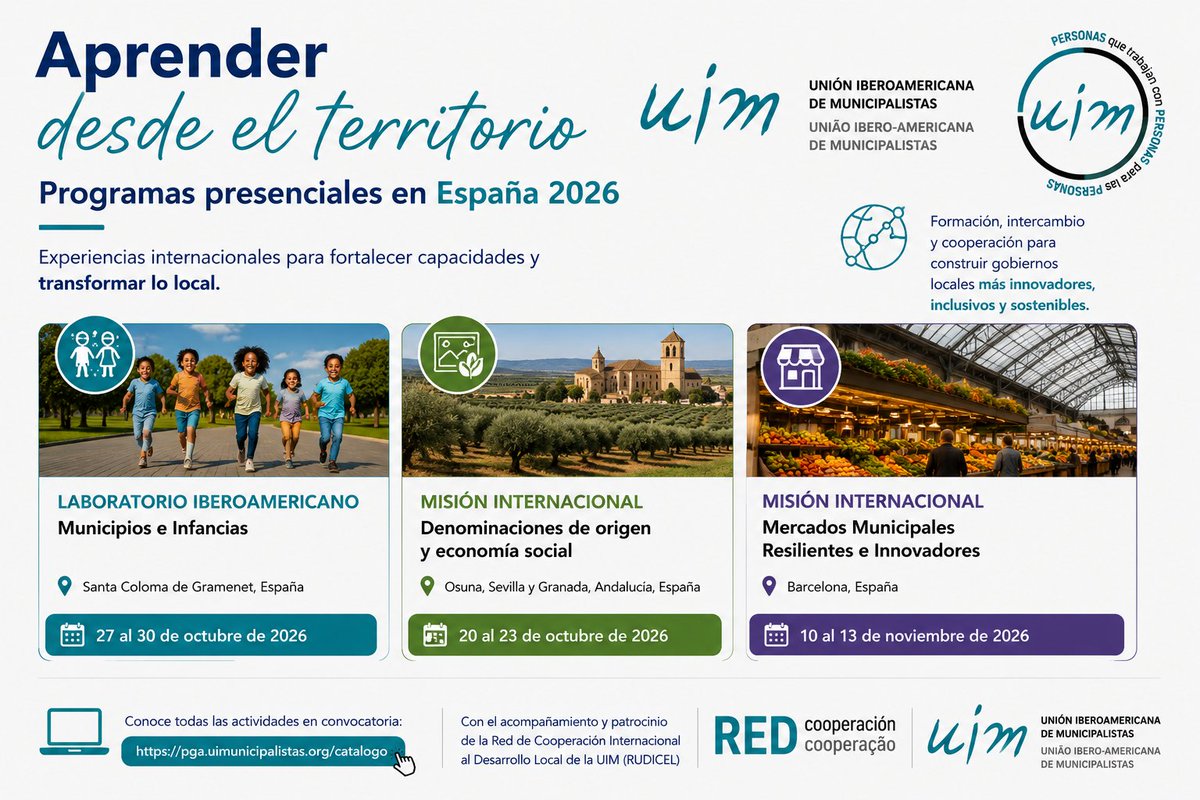 uimunicipalista's tweet photo. 🇪🇸 Aprende desde el territorio con #UIM
Conoce nuestros programas presenciales en España: laboratorios y misiones internacionales para fortalecer capacidades, intercambiar experiencias y construir mejores gobiernos locales.
🔗 lee nuestra web https://t.co/3VigkF3jK4 https://t.co/TWgNL0yBrB