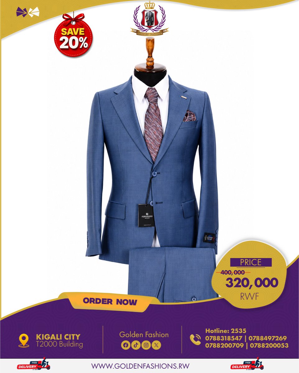 goldenfashionrw's tweet photo. Upgrade your style for less!
✨ Look sharp and save big with our premium blazer/ 20% OFF

📍 Visit us at T2000 Building, Kigali City
📞 Hotline: 2535
📱 0788318547 | 0788497269 | 0788200709 | 0788200053

#GoldenFashion #BlazerSale #MensFashion #KigaliStyle #Save20 https://t.co/ijevw3A49g