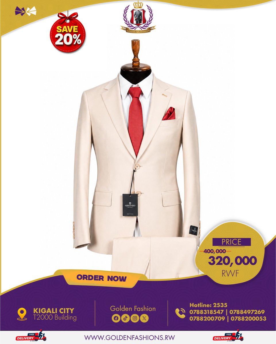goldenfashionrw's tweet photo. Upgrade your style for less!
✨ Look sharp and save big with our premium blazer/ 20% OFF

📍 Visit us at T2000 Building, Kigali City
📞 Hotline: 2535
📱 0788318547 | 0788497269 | 0788200709 | 0788200053

#GoldenFashion #BlazerSale #MensFashion #KigaliStyle #Save20 https://t.co/ijevw3A49g
