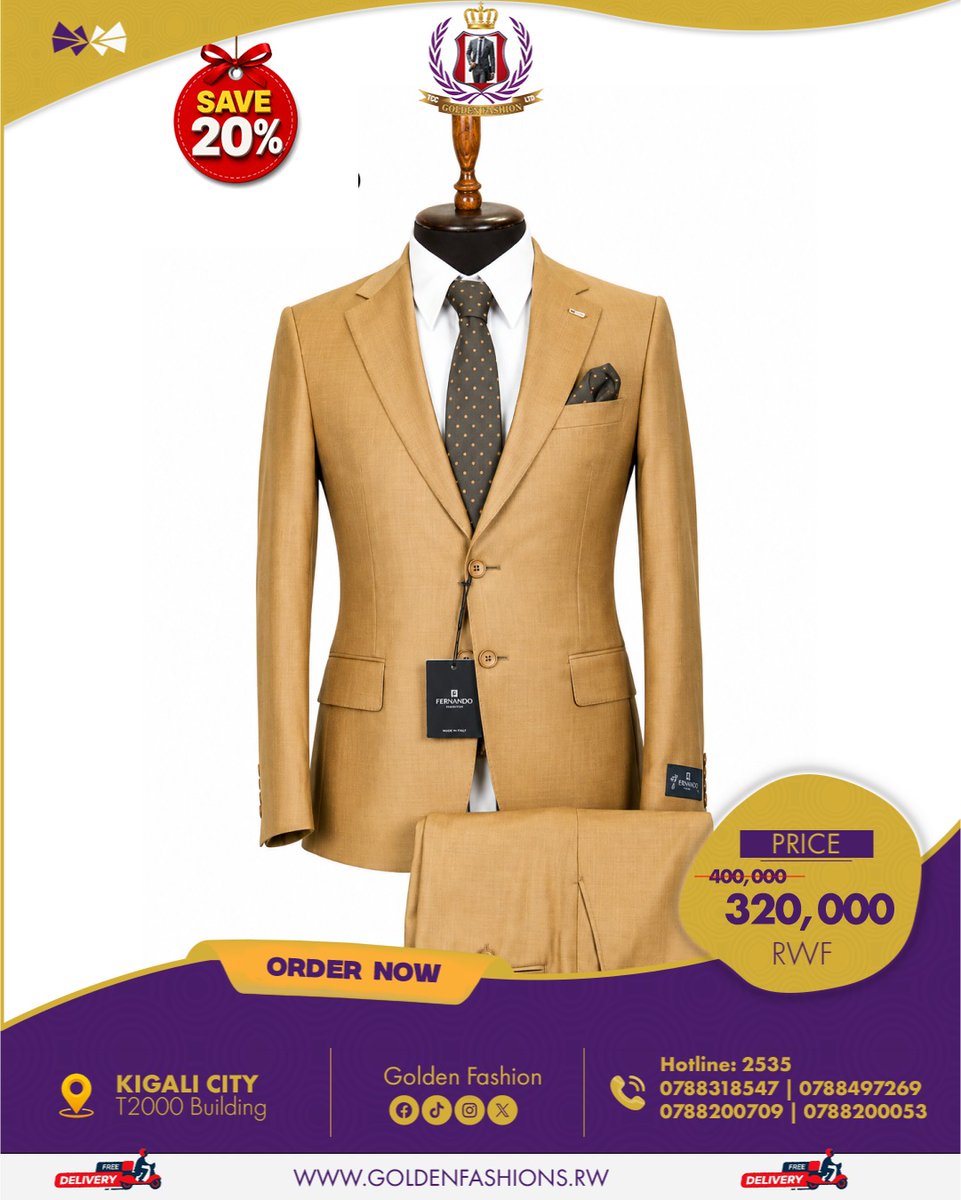 goldenfashionrw's tweet photo. Upgrade your style for less!
✨ Look sharp and save big with our premium blazer/ 20% OFF

📍 Visit us at T2000 Building, Kigali City
📞 Hotline: 2535
📱 0788318547 | 0788497269 | 0788200709 | 0788200053

#GoldenFashion #BlazerSale #MensFashion #KigaliStyle #Save20 https://t.co/ijevw3A49g