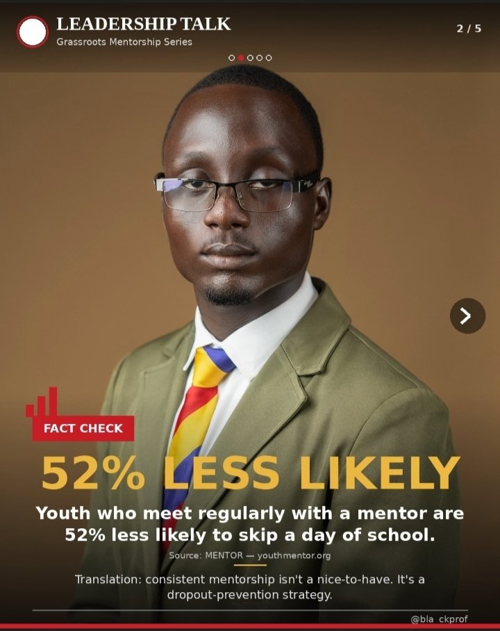 black_Prof_'s tweet photo. Day 2: Why Grassroots Mentorship Matters
Nobody remembers the mentor. Everybody remembers who they became because of them.
Fact: youth who meet regularly with a mentor are 52% less likely to skip school. (MENTOR)
One conversation, at the right time, changes a trajectory. #Lead https://t.co/iQwdxZWStd