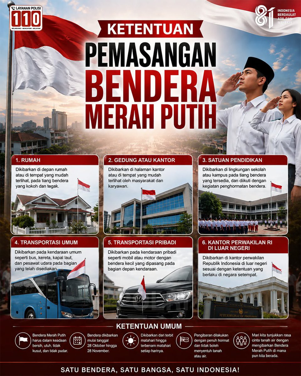 KonutHumas15829's tweet photo. Mulai 1–31 Agustus, pasang dan kibarkan Bendera Merah Putih. https://t.co/yXXlefyuLV