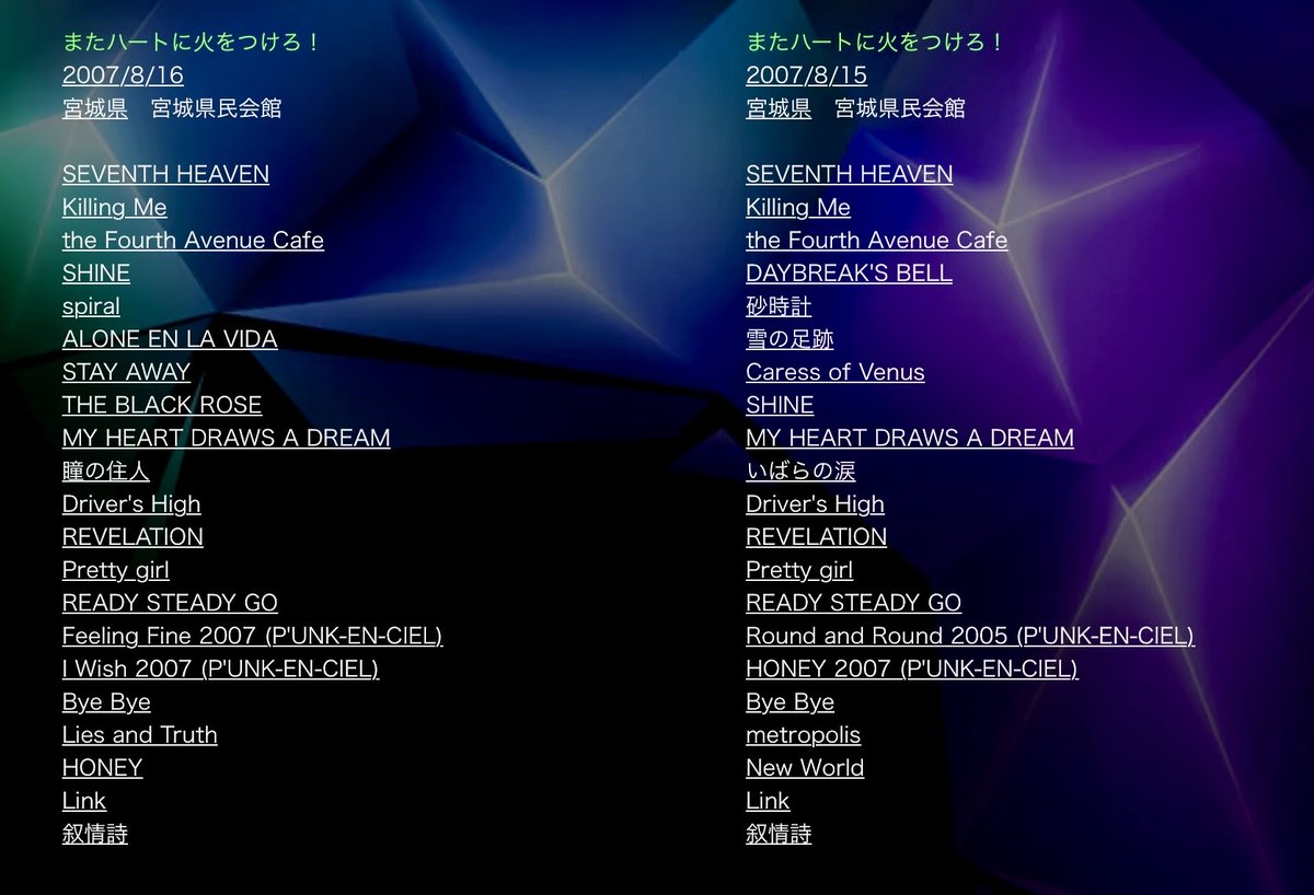 rikumasc's tweet photo. ラルクが7月、8月にライブをするのは、
19年ぶりです。
19年前のセットリストです。
真夏に雪の足跡演ってます。
https://t.co/eV2s5d6Y9W https://t.co/SPtosECHkP