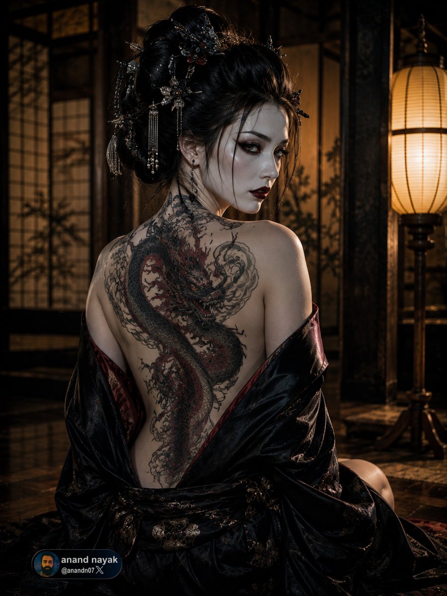 anandn07's tweet photo. Gothic Geisha with Dragon Irezumi
#SamuraiGirl #TattooArt #Katana #JapaneseAesthetic #CherryBlossoms https://t.co/0IJkTx0QGe