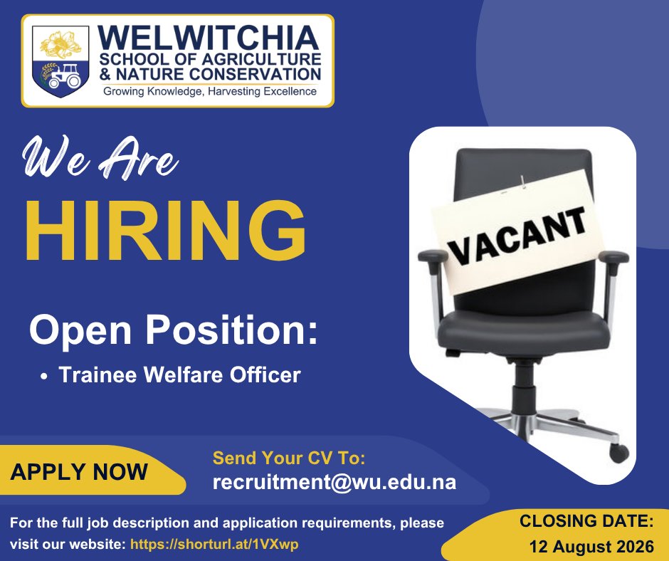 WUNamibia's tweet photo. Are you ready to take your career to the next level? Weโre looking for a talented and passionate individual to join our dynamic team. For the full job description and application requirements, visit our website:
https://t.co/EryrhfJaST
#joinwelwitchia #careeropportunity #wsanc https://t.co/4EzQhMpE6K