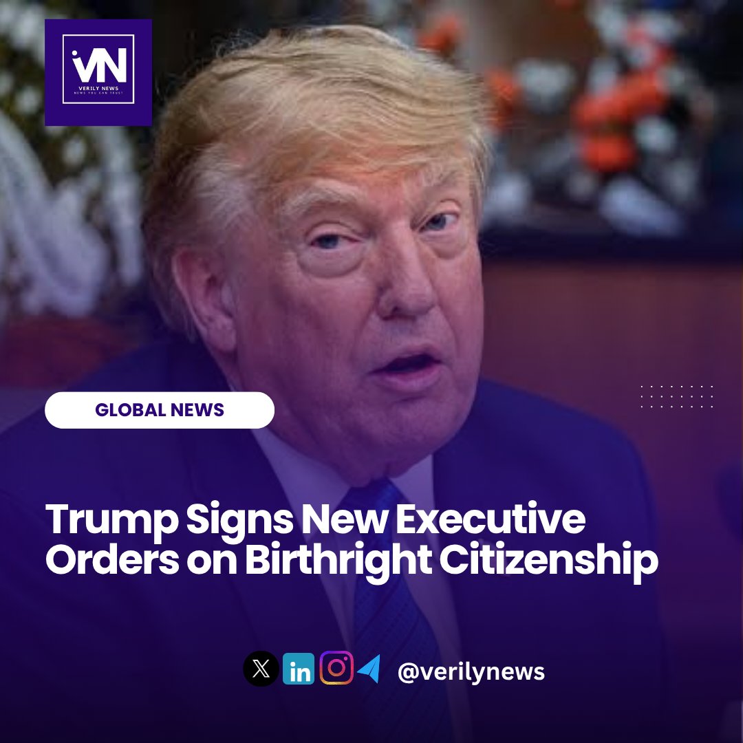 VerilyNews's tweet photo. President Donald Trump signed two new executive orders Thursday targeting birthright citizenship and “birth tourism,” his second attempt to limit automatic citizenship, coming weeks after the Supreme Court struck down his broader first try.
.
.
Read more: https://t.co/lADBWE6Mva https://t.co/j2rBDZyc6c