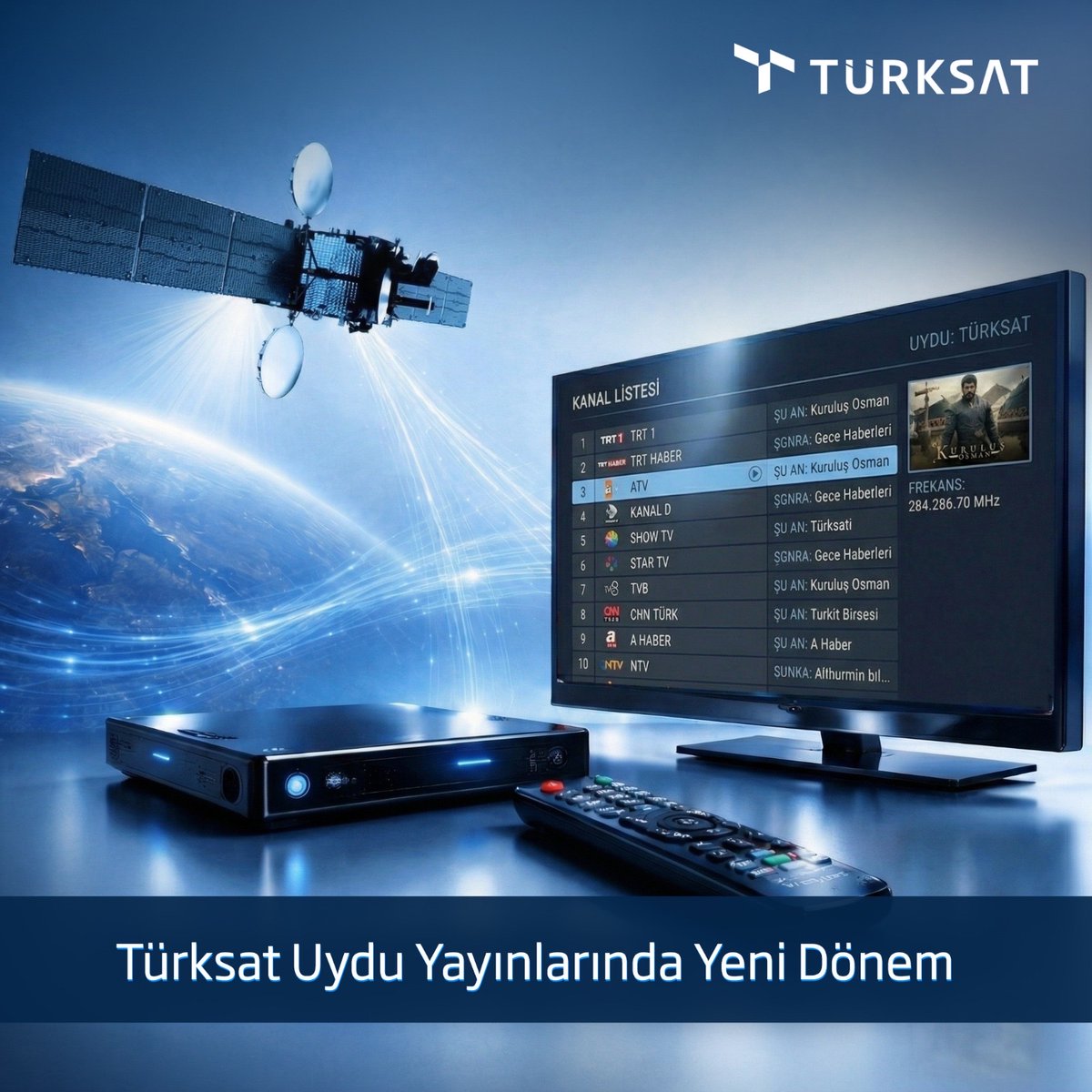 turksat's tweet photo. Türksat Uydu Yayınlarında Yeni Dönem

Türksat 3A uydumuzun teknolojik ömrünün sonuna yaklaşmasıyla birlikte televizyon yayıncılığında ulaşılan yeni küresel standartların izleyicilerimize en güçlü altyapıyla sunulması hedefleri doğrultusunda televizyon ve radyo yayınlarımızı filomuzdaki çok daha güçlü ve yeni nesil uydularımıza taşıyoruz. 🚀

📅 Aktarım Tarihi: 15 Ağustos’u 16 Ağustos 2026’ya bağlayan gece

Bilmeniz Gerekenler

Anten Değişikliği Gerekmiyor: Uydularımız aynı yörünge konumunda olduğu için mevcut anten ayarlarınızda hiçbir değişiklik yapmanıza gerek yok.

Otomatik Güncelleme (TKGS): TKGS özellikli cihaz kullanan izleyicilerimizin kanal listeleri otomatik olarak güncellenecek, ek bir işlem yapmanıza gerek yok.

⚠️ TKGS desteği olmayan eski nesil cihaz kullanıcılarımız ise aktarım sonrasında cihazları üzerinden şebeke taraması yaparak güncel yayınlara erişebilir.

Detaylı frekans bilgileri ve duyurular için: https://t.co/x2HoNTdhXU 🌐

Basın Duyurusu: https://t.co/uYI7b1cT1h