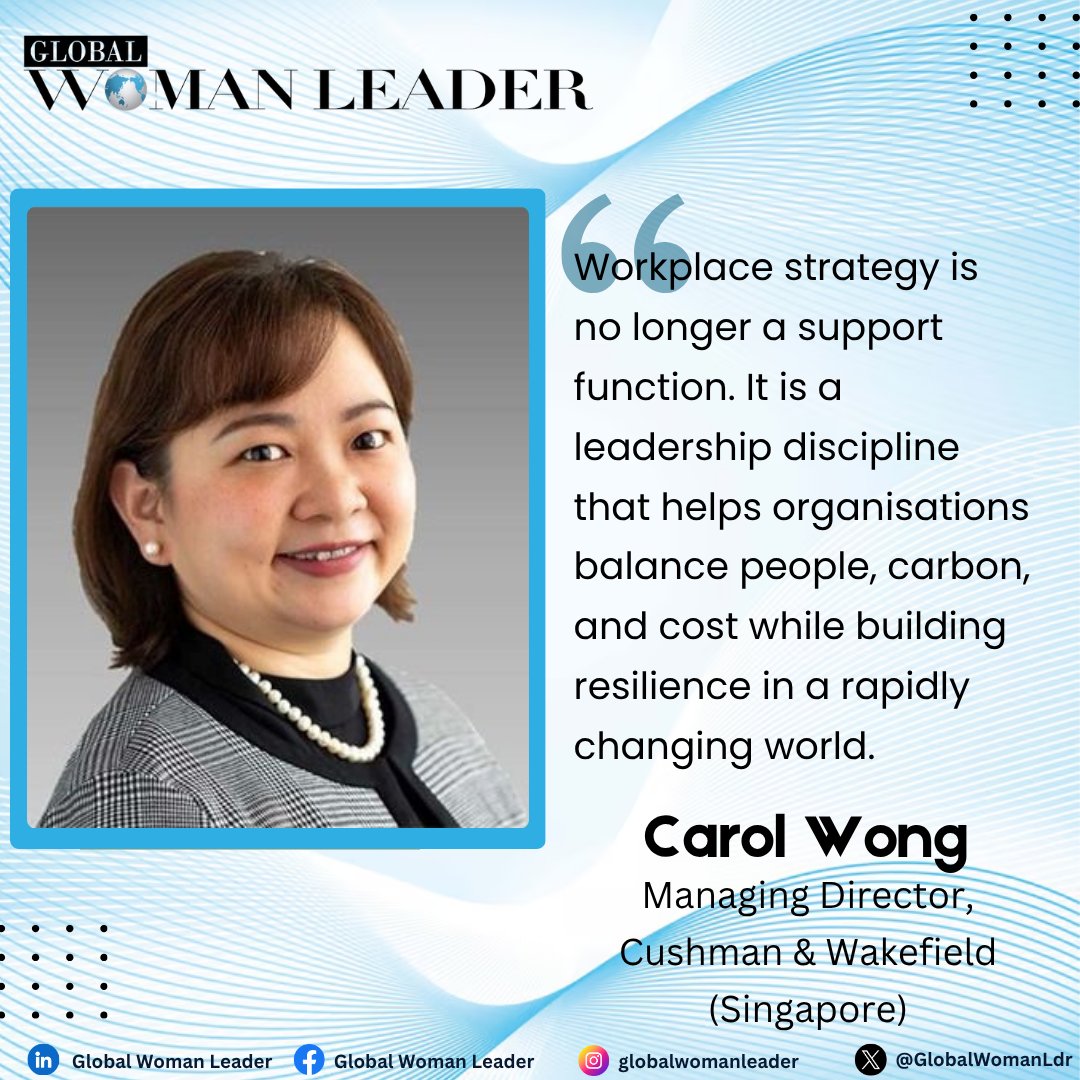 GlobalWomanLdr's tweet photo. Redefining Workplace Strategy Through Data, Culture & People-Centric Design
Carol Wong, Managing Director, @CushWake (Singapore)
Read More: https://t.co/vGwrzb70KB
#workplacetransformation #Workplacestrategy #workplaceinvestment #workplaceecosystems #businessintelligence https://t.co/klcytuKg40