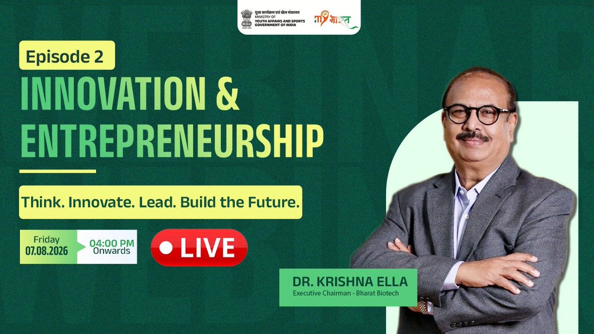 MYBharatHQ's tweet photo. 🔴 LIVE Now!

Join Dr. Krishna Ella, Executive Chairman of Bharat Biotech and one of the visionaries behind India's indigenous COVID-19 vaccine, for an inspiring session on innovation, entrepreneurship, and resilient leadership.

Watch live: https://t.co/Kr4CfW8onr

#MYBharat https://t.co/BGIabGjuOw