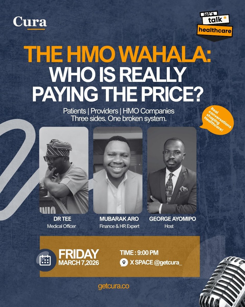 getcura_'s tweet photo. If you were on X this week, then you’ve heard about the “HMO Wahala.”

Tonight, the doctor behind the first tweet, an HR expert &amp; others join us to share their experiences.

Who really pays the price in the HMO system?

Let’s talk healthcare. 9PM. 
https://t.co/nT6XAbnbPx https://t.co/uNkkEonLF4