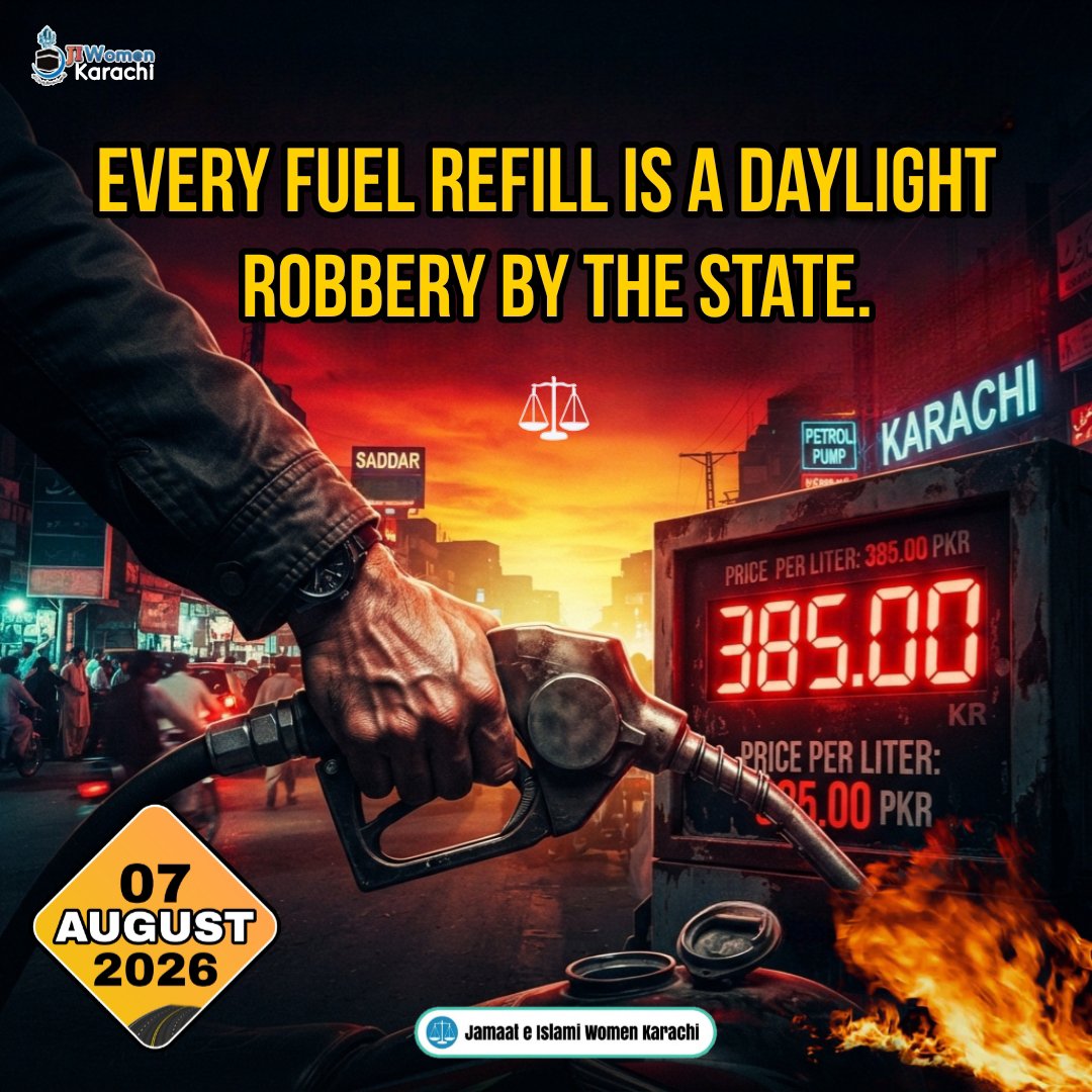 JIwomenKarachi's tweet photo. Every fuel refill is a daylight robbery by the state.Hafiz Naeem
Jamaat e Islami
Bhatta Levy NaManzoor

 #JIProtestAgainstBhattaLevy https://t.co/iPHnaawnGo