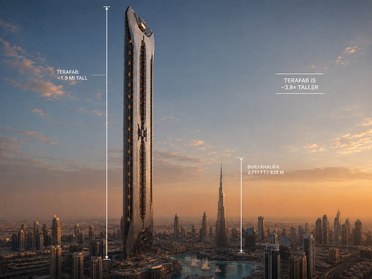 Dr_Singularity's tweet photo. Terafab vs Burj Khalifa https://t.co/7Kufz2cjZW
