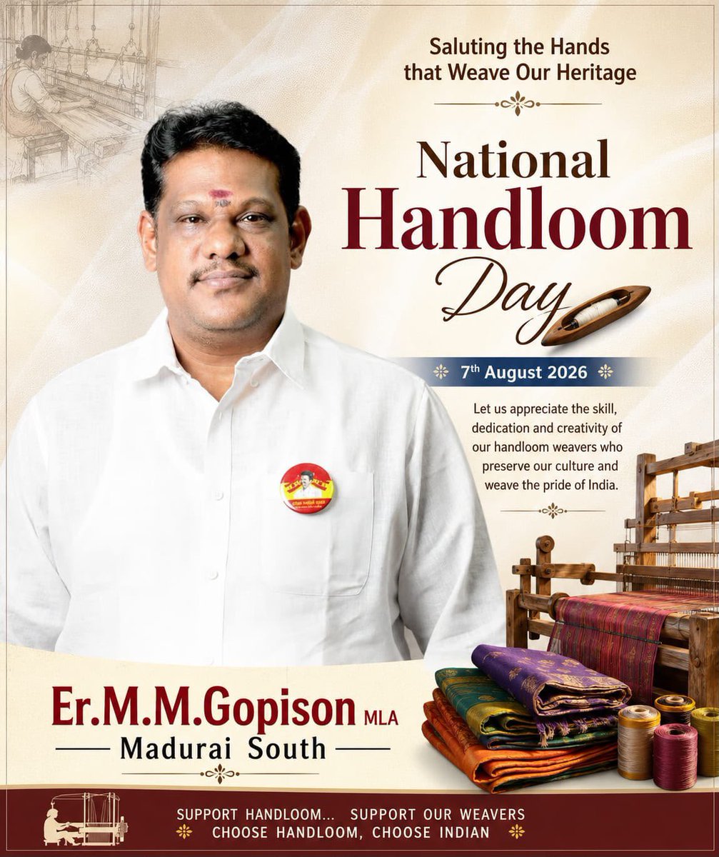 TVKGopison's tweet photo. Happy National Handloom Day – August 7! 🧵🇮🇳“As the son of a weaver’s family, I will always stand as the voice of our weavers.”
Let’s honour our rich heritage and support handloom artisans. ❤️ https://t.co/0AfCQVNnOQ