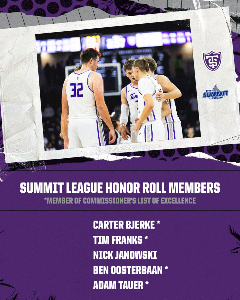 TommieMBBall's tweet photo. Unselfish. SMART. Skilled. Tough.
Congrats to our @TheSummitLeague Academic Honor Roll and Commissioner's List of Excellence honorees!
#RollToms | #USST https://t.co/HjgdUV7tDd