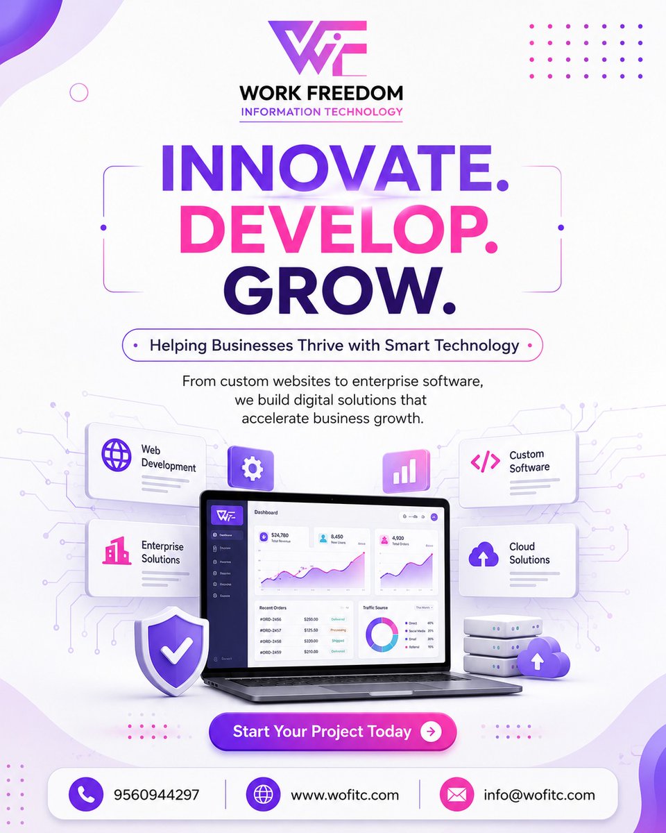 workfreedomit's tweet photo. 🚀 Innovate. Develop. Grow.

From custom websites to enterprise software and cloud solutions, Work Freedom IT helps businesses transform ideas into scalable digital success.

📞 9560944297

#WebDevelopment #CustomSoftware #CloudSolutions #BusinessGrowth #WorkFreedomIT https://t.co/ZtBtFls2aU