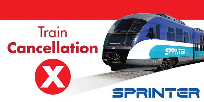 NCTD_alerts's tweet photo. #SPRINTER The 4:03 AM westbound SPRINTER departure from Escondido Transit Center has been cancelled. BREEZE bus 2128 will provide transportation westbound, stopping at all SPRINTER stations. #NCTDAlert https://t.co/iz0s2TXckF