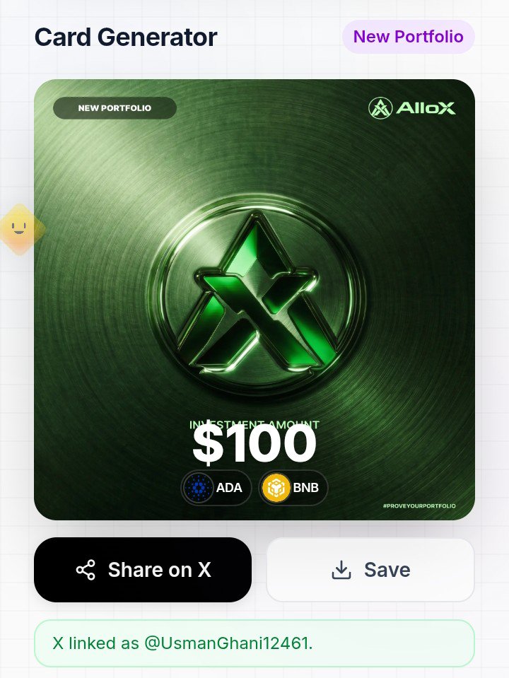 UsmanGhani12461's tweet photo. Just proved my portfolio on @alloxdotai 🚀

#ProveYourPortfolio #AlloX https://t.co/vaGvc1B3LJ