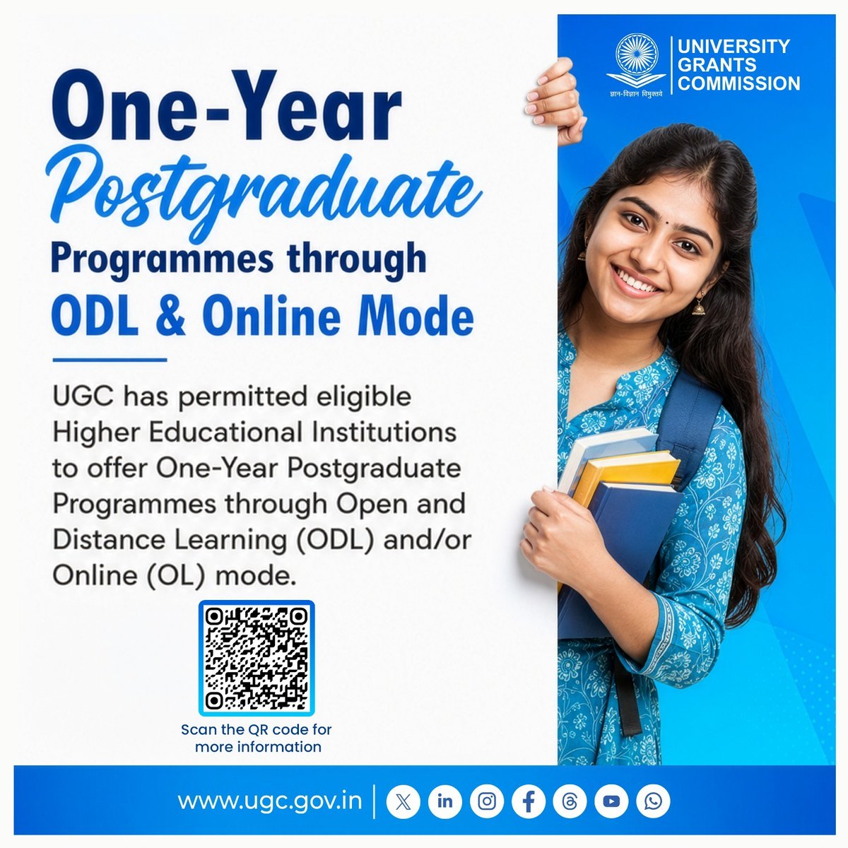 ugc_india's tweet photo. UGC has issued a circular permitting eligible Higher Education Institutions to offer One-Year Postgraduate Programmes through Open and Distance Learning (ODL) and/or Online mode in accordance with the National Education Policy 2020.

🔗 Read the UGC Circular: https://t.co/KUOP1wJypA