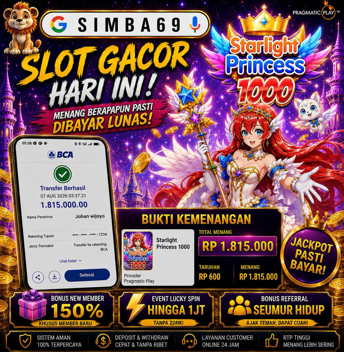simba69xoc's tweet photo. 🌸Pemersatu bangsa , situs terpercaya SLOT GACOR HARI INI &amp; EVENT FREESPIN TERBESAR TANPA BATASSSS #slotonline #slotgacor #slotviral 

🎁Bonus Deposit Melimpah!
Link slot gacor: https://t.co/GtzZybRPRz
Bersama Pasti Ada Jalan #zonauang https://t.co/swwhvHRGpT