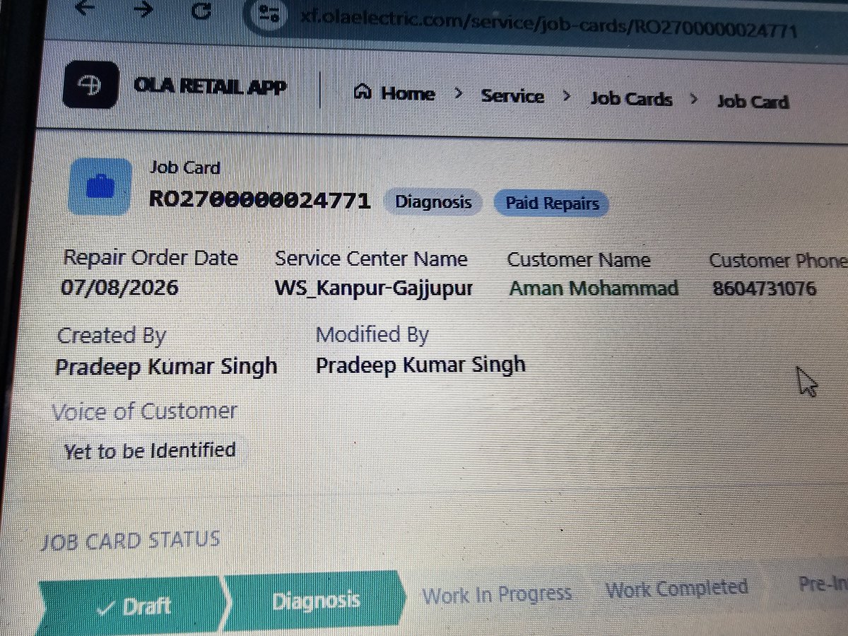 iamanmohd's tweet photo. @OlaElectric @OlaSupport @bhash My S1 X Plus motor is damaged &amp; WS_Kanpur-Gajjupur says it will take over a month to repair! No standby scooty or travel allowance given. Worst part? Job Card RO2700000024771 is wrongly marked as "Paid Repair" instead of Warranty! Fix this. https://t.co/jno87pL3Rf