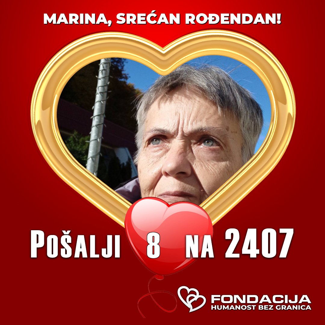 1na2407's tweet photo. Naša Marina danas slavi 64. rođendan! ❤️🎉
Najlepši poklon koji možemo da joj damo je podrška u njenoj borbi.

📱 Klikni i pošalji rođendanski SMS 👇
👉 https://t.co/zKlt2K1zt5
(važi za mobilne – potrebno je samo da potvrdiš slanje)

ili pošalji 8 na 2407 ❤️❤️ https://t.co/0fYeHL7TAa