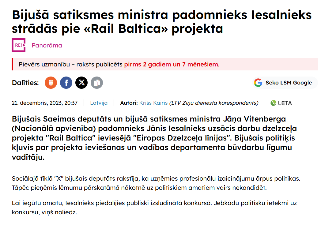 ZarinaGovs's tweet photo. @aiga_balode @JanisIesalnieks @AndrisKulbergs @RigasBezceli NA bijušais Saeimas deputāts Jānis Iesalnieks varētu pastāstīt, cik ir nopelnījis Railbaltic projektā pēdējos gados un kādus varoņdarbus tur paveicis? https://t.co/yNi2PsKwbS