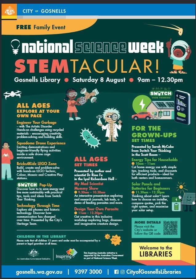 scientist_mum's tweet photo. Looking forward to being part of STEM‑tacular this National Science Week! I’ll be bringing #medicalscience to life through an interactive #community show &amp; a Design‑Your‑Own Parasite #workshop at the City of Gosnells. 
#nationalscienceweek #scicomm #DrRina #rinafu #rinawong https://t.co/P306EeZ4iE