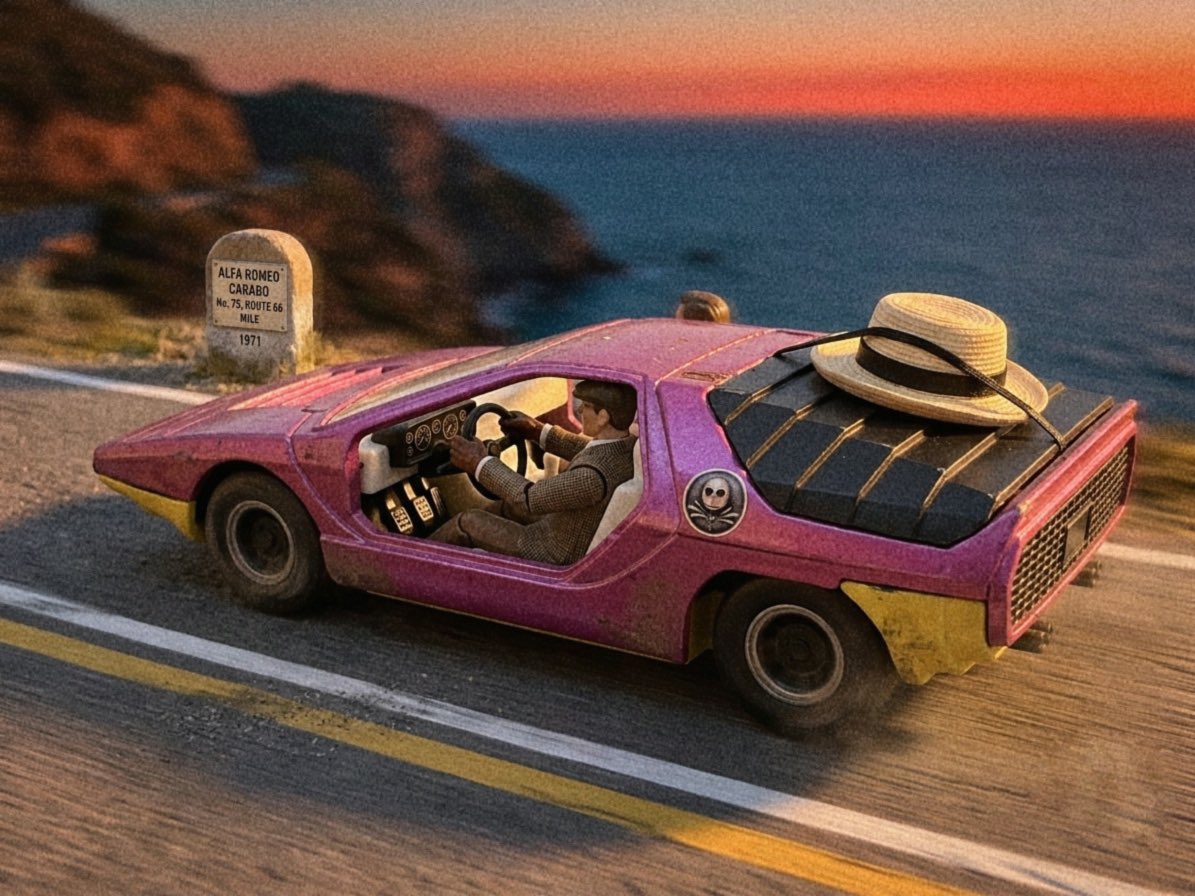Photoreporter's tweet photo. This is the Alfa Romeo Carabo. The car is based on the 1968 Bertone Alfa Romeo Carabo concept car produced by Matchbox (Lesney) as part of their 1-75 Superfast series (No. 75) in the year of 1971. And yes, it’s me driving. #Matchbox #マッチボックス #lesney #superfast #diecast https://t.co/4L1hwbiBHm
