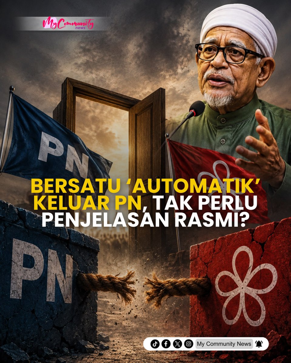 MyCommuNews0624's tweet photo. BERSATU ‘AUTOMATIK’ KELUAR PN, TAK PERLU PENJELASAN RASMI?

Bersatu Keluar PN secara automatik, tapi betul ke semudah itu?
Presiden PAS, Tan Sri Abdul Hadi Awang membuat kenyataan bahawa Bersatu telah terkeluar daripada Perikatan Nasional (PN) secara automatik memandangkan parti https://t.co/aRv6J65Ha3