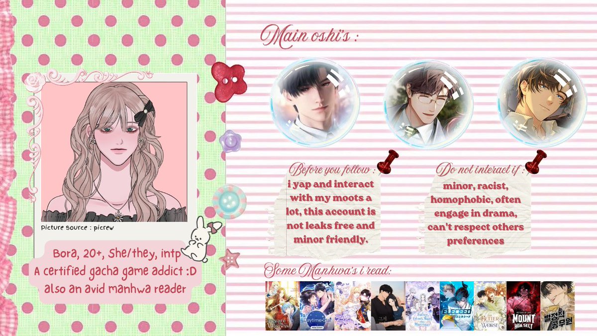 petals0fjasmin3's tweet photo. ⁠⟳ are appreciated!

Bora is on the hunt for new mutuals :3 Please read the fcv below before leaving a trace and i'll hit you up! 👀🩷

#tottwt #lnntwt #ladstwt https://t.co/wglCF46SwR