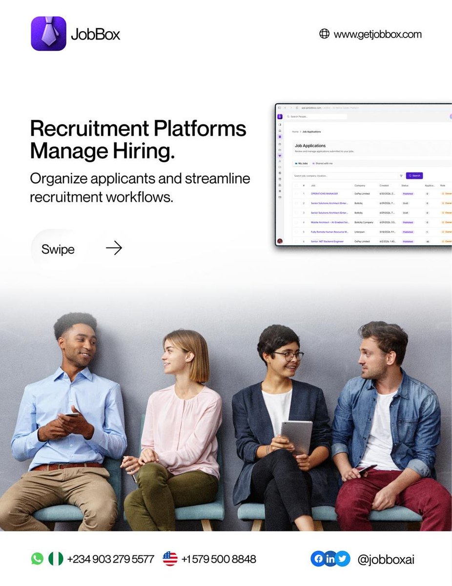 JobBoxAI's tweet photo. Receiving 1,000 applications isn't a hiring win.

Hiring the right person before your competitor does is.

Job boards collect CVs.
Recruitment platforms help teams make decisions.

What's slowing hiring in most companies today?

👇 Join the conversation.

https://t.co/Yle5ZKSSQ6

#Hiring #Recruitment #HRTech