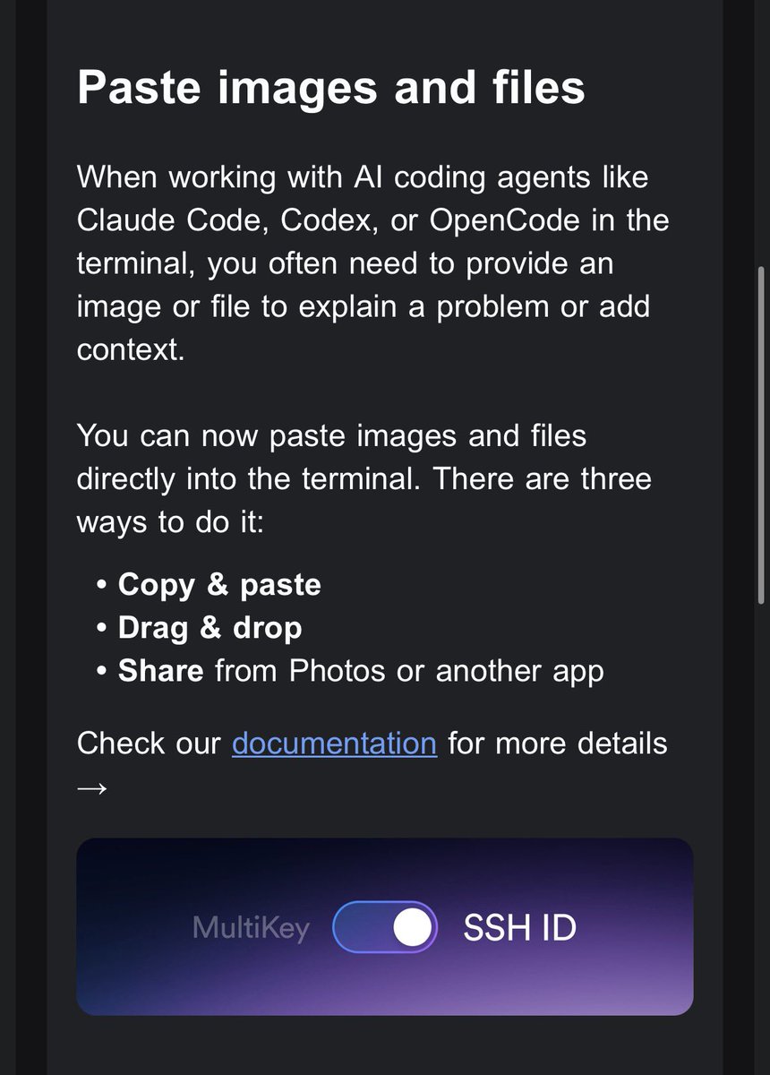 IMAC2's tweet photo. Its finally here!! 🥳

Termius now allows pasting images in the terminal 👇

@levelsio gonna love it. https://t.co/Pl0rI6jpkR