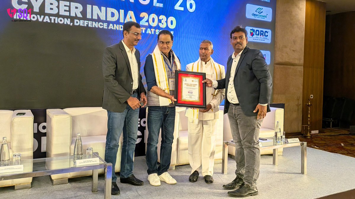 sq1_security's tweet photo. Highlights from #NCSC2026 Hyderabad! The SQ1 Security team engaged in insightful discussions on AI security, cyber resilience, privacy, and trust in the digital era.

#CyberIndia2030 #CyberSecurity #SQ1Security https://t.co/V3j4hAqdOJ
