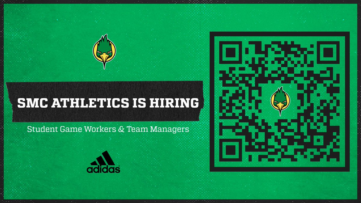 SMCRoadrunners's tweet photo. SMC Athletics is hiring students for 2026-27 Team Managers and Game Operations. Be close to the action and help provide a great experience for our guests as the Roadrunners chase championships.
Use the QR code to see details and apply!
#FastAndFierce #RunAsOne #WeAreSMC https://t.co/AFMkHlzg0c