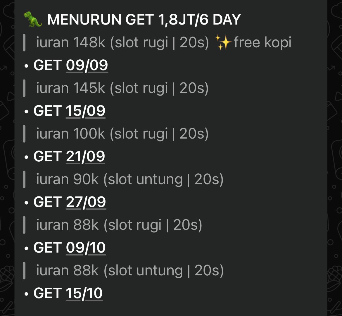 vanillaadyn's tweet photo. 📢 ARISAN BY DYNOO - 𝔸𝕍𝔸𝕀𝕃 GET TERDEKAT nihhh🤑✨‼️ mulai dari mendatar (flat), menurun slot untung &amp; rugi 💸 #arisan

https://t.co/SahBYsNCPN

yukk yang mau teki-tekii bisa sung pc aja cp dibawah yaaw ૮ ˙Ⱉ˙ ა

˚ ༘ 🦕𖦹⋆｡˚ UM bisa 100% potget.

https://t.co/uQBgA7EswJ https://t.co/IaFZ8wJR3K