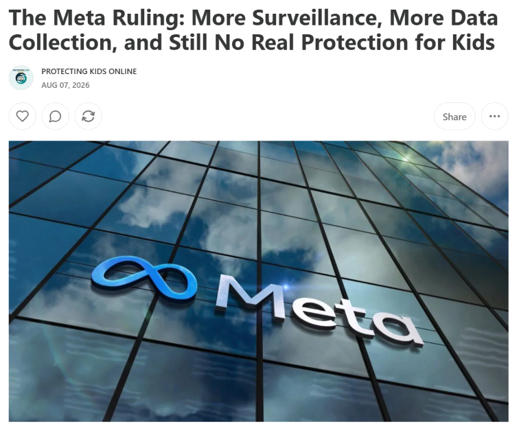 PKOproject's tweet photo. Headlines: “Massive win for kids vs Meta.”
$567M abatement fund + $375M penalties + sweeping changes to FB/IG.

Reality:
More surveillance. 
More data collection on kids. 
More algorithmic control. 
More reports to government.

Parents? Nowhere in this picture.
🧵 https://t.co/rE1I1ytMkr