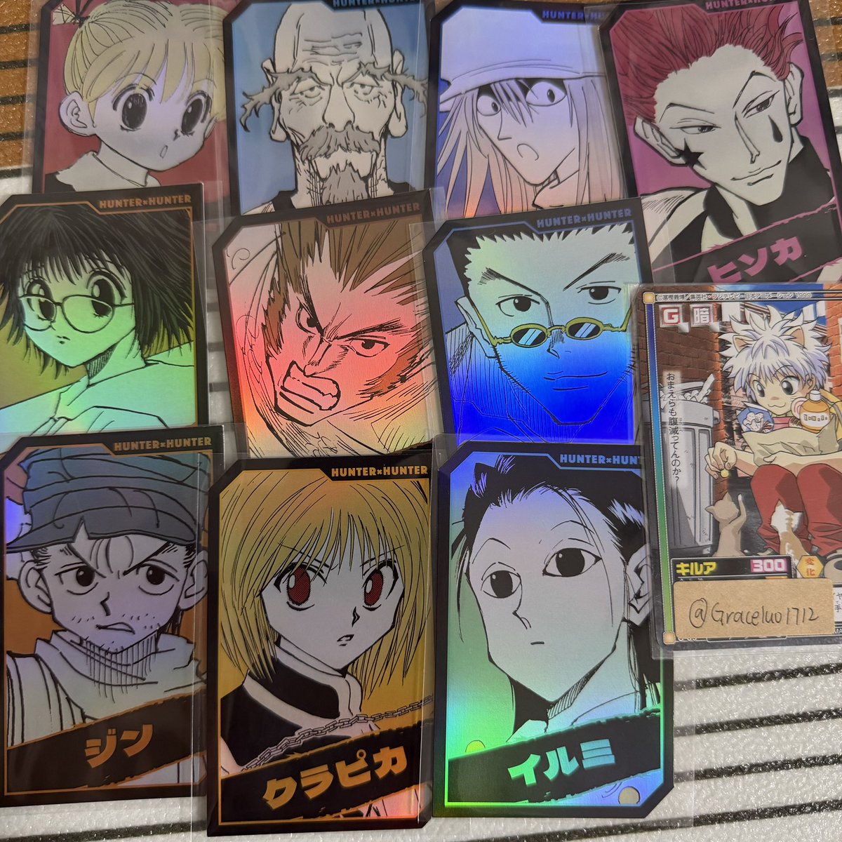 Graceluo1712's tweet photo. 【交換・譲渡】HUNTER×HUNTER ハンターハンター キャラクターズホロカードコレクション ホロカ

【譲】画像①参照(各4点)
【求】キルア＞ゴン、メルエム、コムギor定価＋送料

ヒソカ、クラピカ、イルミ→キルアとの交換のみ

ALT◎
郵送or都内手渡し(要相談)

お気軽にお声掛けください☆ https://t.co/XMadvwoRKx