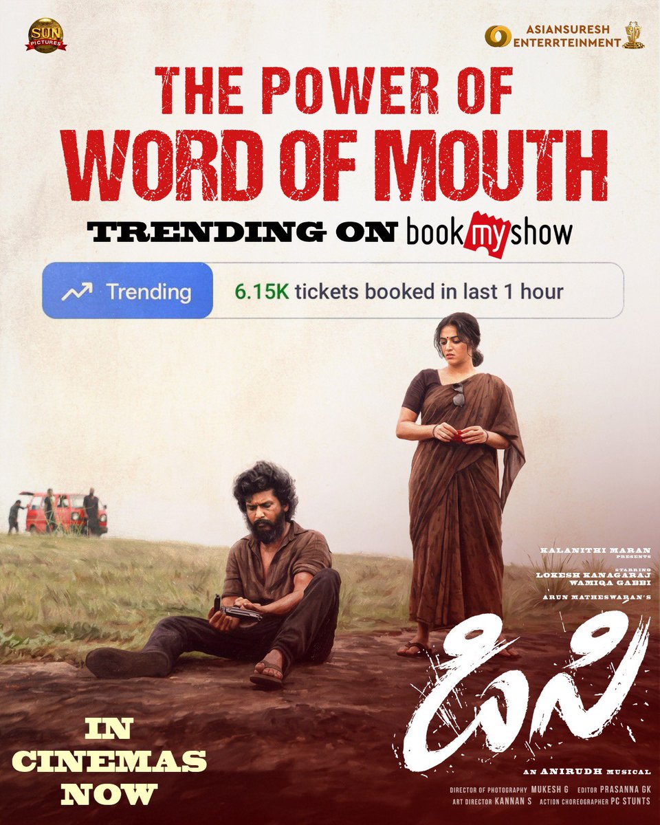 asiansureshent's tweet photo. Word of mouth is doing the talking ❤️
#DC Trending on BookMyShow with 6.15K tickets sold in the last hour 🔥

#DC in cinemas from today!

Book your tickets now: 
🎟️ https://t.co/528hWPCztJ 
🎟️ https://t.co/pm20fjFaEP

@Dir_Lokesh @ArunMatheswaran @anirudhofficial @sunpictures https://t.co/MGlLbl2eAA