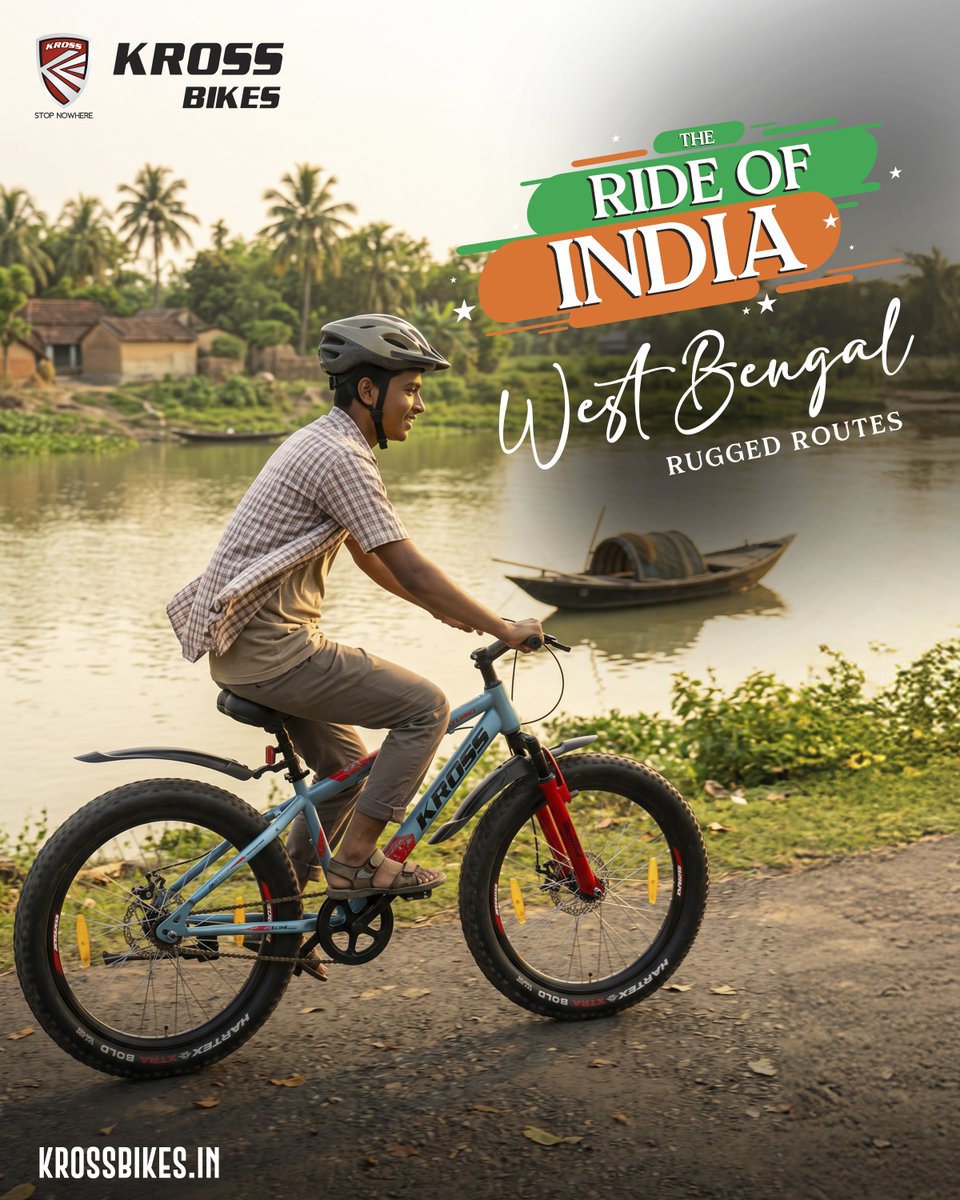Kross_Bikes's tweet photo. From Bengal’s riverside trails to the roads of a free India, ride with the spirit of freedom. 🇮🇳🚴
#KrossBikes #StopNowhere #TheRideOfIndia #ExploreIndia #FreedomOnWheels https://t.co/5hchigQcL1