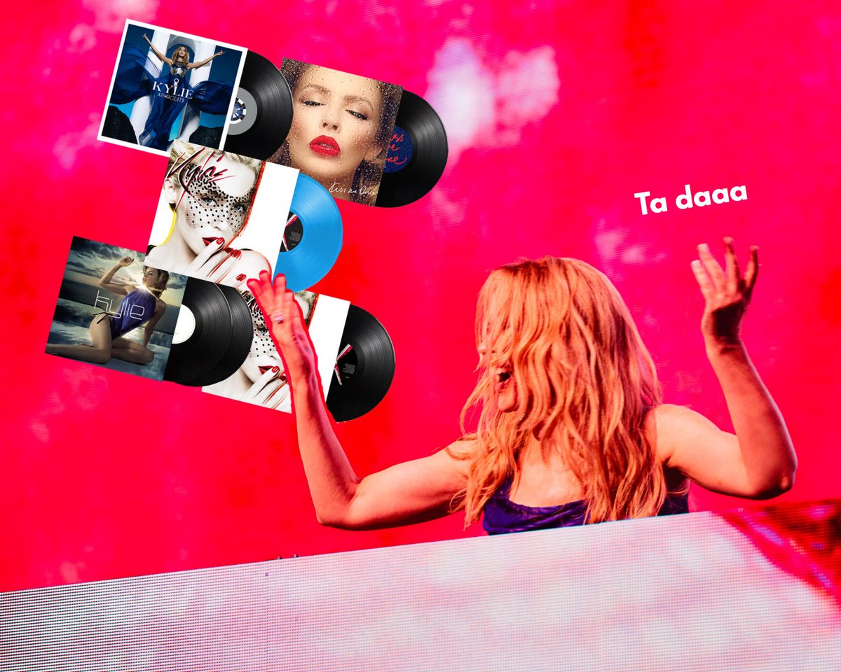 kylieminogue's tweet photo. They’re here Lovers!! FRESH VINYL! (I always try to get you what you want) … Aphrodite, Light Years, Kiss Me Once all reissued. And X, which has NEVER been on vinyl before 🫨 Who’s ready to get that record player spinning around 🥰 https://t.co/8t7cZLKcjB https://t.co/evZOu4dp48