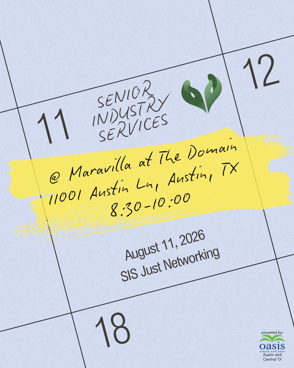 advisors_austin's tweet photo. Join Us Tuesday for SIS Just Networking! Looking to build stronger connections with professionals serving older adults across Central Texas?
Join us on Tuesday, August 11, from 8:30–10:00 AM at Maravilla at The Domain for SIS Just Networking.

This is a relaxed, no-pressure... https://t.co/Y2Z5aGv40t