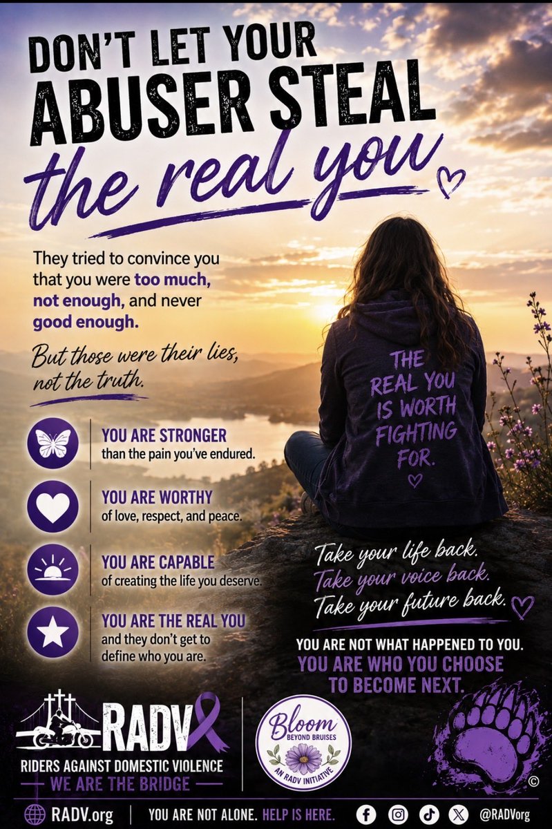 RADV15's tweet photo. Don’t let your abuser steal the real you.

Their lies are not your identity. The person you were created to be is still there, waiting to be rediscovered.

Healing is about reclaiming your life—not becoming someone else.

Read more:
https://t.co/kbyjxeLWZC

#RADV https://t.co/bQWqX6Av0z