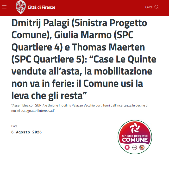 FI_Possibile's tweet photo. Queste le dichiarazioni di Dmitrij Palagi di Sinistra Progetto Comune, Giulia Marmo di Sinistra Progetto Comune al Quartiere 4 e di Thomas Maerten di Sinistra Progetto Comune al Quartiere 5
“Ieri sera eravamo all’assemblea convocata da #SUNIA e Unione Inquilini insieme al Comitato dei nuclei assegnatari: decine di persone hanno ribadito che questa lotta non va in ferie. Il merito di aver tenuto insieme tre condomini e una città distratta è loro, non nostro, e nel pieno rispetto della loro autonomia diciamo che al loro fianco ci saremo anche in agosto.
La vicenda degli appartamenti costruiti dalla società Le Quinte, oggi in liquidazione concordataria, è arrivata al punto in cui la proprietà cambia mano. Le aste si sono concluse: prima via di Scandicci, aggiudicata il 23 aprile, poi via Alberto Arnoldi e via Niccolò da Tolentino a fine giugno, con ogni probabilità verso proprietà diverse. Sull'importo il riferimento pubblico indica 137 alloggi aggiudicati per un importo complessivo di circa 6,1 milioni di euro: poco più di 44.000 euro ad appartamento, contro un costo storico di costruzione tra i 100.000 e i 150.000. Non ci risulta che l'Amministrazione abbia informato il Consiglio comunale né della cifra né di chi ha comprato.
Che quel prezzo fosse così basso non è un caso e non è un mistero: una liquidazione concordataria vende per pagare i creditori della società, non per fare politiche abitative, e il vincolo permanente di canone concordato ha tenuto lontano il mercato speculativo asta dopo asta. È esattamente la ragione per cui il pubblico avrebbe potuto acquisire a un prezzo che nessun privato era disposto a pagare. Lo abbiamo scritto il 23 luglio, ricostruendo come già nel 2023 esistesse una strada praticabile: una manifestazione di interesse per far entrare quegli immobili in un bando di Cassa Depositi e Prestiti per l'edilizia sociale, lasciata cadere. In aula, il 14 giugno, ci è stato risposto che l'Amministrazione «ha ritenuto opportuno non partecipare» all'asta. Opportuno, non impossibile: la differenza fra le due parole è tutta la politica di questa vicenda.
Adesso la partita si gioca su due leve che restano in mano al Comune. La prima è il nulla osta al subentro dell'aggiudicatario negli obblighi della convenzione: sono giorni che stanno scorrendo dentro agosto. La seconda è la verifica puntuale di ogni ipotesi di prelazione prevista dalle convenzioni in favore delle persone conduttrici e, in subordine, del Comune.
Non stiamo dicendo che la vendita sia illegittima, né che chi ha comprato abbia fatto qualcosa di irregolare. Stiamo dicendo che manca una decisione politica, e che al posto suo si sta lasciando decidere a un giudizio amministrativo: il ricorso al TAR Toscana per far cadere la natura permanente del vincolo, nel quale l'aggiudicatario subentra automaticamente. Finché il TAR non si pronuncia il vincolo regge, e il Comune ha fatto bene a difenderlo nel 2023 e a costituirsi in giudizio. Ma nessuno oggi può garantire come finirà, e nel frattempo le persone hanno contratti veri, con scadenze vere: le prime da gennaio 2027 in via Niccolò da Tolentino, l'intero blocco di via Alberto Arnoldi al 30 aprile 2027.
Non lo chiediamo solo noi. La Regione non è una spettatrice: è cofinanziatrice del programma statale del 2001 e parte dell'accordo che ha imposto quel vincolo in cambio di un contributo fino al 45% del costo di costruzione. Chiediamo alla Sindaca e alla Giunta di dire pubblicamente, entro agosto, quali condizioni intendono scrivere nel nulla osta al subentro a tutela della continuità abitativa di tutti i nuclei, e se la prelazione sia stata istruita o no. Il Consiglio comunale non si riunisce, ma la Giunta continua a riunirsi, almeno fino alla data della Liberazione di Firenze, l'11 agosto: il tempo per decidere c'è. Alla ripresa chiederemo la calendarizzazione della nostra mozione per l'acquisizione pubblica, ferma in commissione «per approfondimenti» dal 14 novembre 2025, e la convocazione della Commissione competente con il Comitato e le organizzazioni sindacali.
Continueremo a seguire ogni passaggio, atto per atto, per tutta l'estate. Quel vincolo non è un limite al valore di quelle case: è l'elemento essenziale della finalità per cui sono stati costruiti quegli appartamenti, che vale più di qualsiasi meccanismo di rendita”.
https://t.co/rgAXnxjoLS
#SPC_Firenze