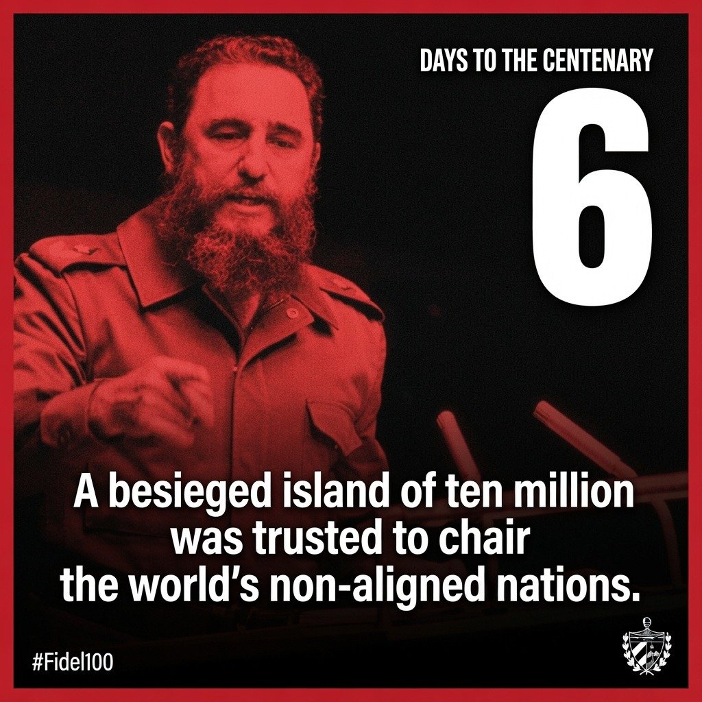 EmbaCuba_UK's tweet photo. On Sept 3, 1979, Fidel Castro opened the Sixth Non-Aligned Movement Summit in #Cuba, the first ever in Latin America. Despite the U.S. blockade intended to isolate it, Cuba hosted the world. Fidel was elected chairman, amplifying the Global South's demands. 🇨🇺 
#100AñosConFidel https://t.co/0aTmzdLcBT