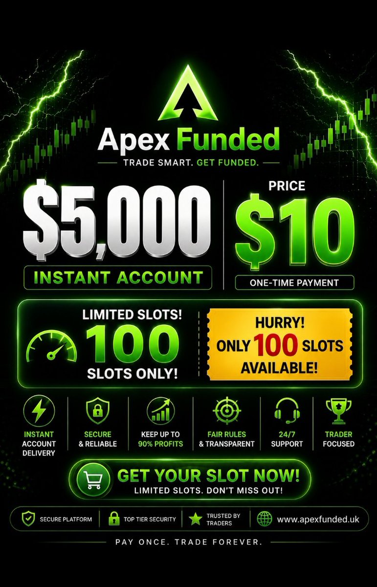APEXFUNDED5qe's tweet photo. 🚀 LIMITED OFFER IS LIVE! 🚀
Our $5,000 Instant Account is now available for just $10.
🔥 Only 100 slots available — once they're gone, this offer ends.
✅ Instant account delivery
✅ Fast payouts
✅ Fair & transparent rules
✅ 24/7 support
🎯 Secure your slot today:
🌐 https://t.co/Fx0NzwVvPR⁠�
#ApexFunded #Forex #PropFirm #FundedTrader #InstantAccount #Trading #ForexTrading #LimitedOffer