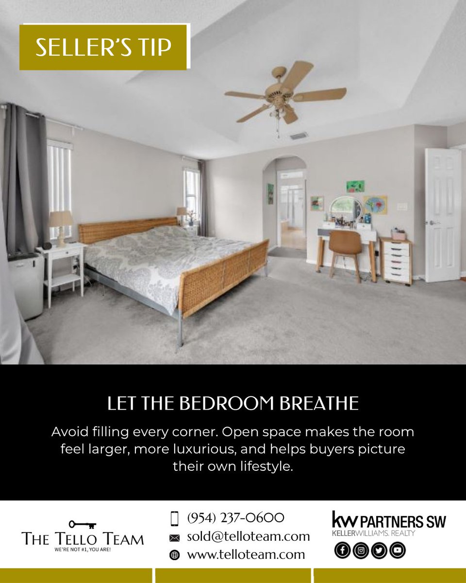 TelloTeamRealty's tweet photo. #sellerstip Let the bedroom breathe...
Contact a realtor you can trust π²+1 954-237-0600
#realestatebroker #realestatemiami #realestateflorida #floridarealtor #floridarealtors #floridarealestate #floridarealestateagent #floridarealestateagents #miamirealtor #miamirealtors https://t.co/TdFpOY38CV