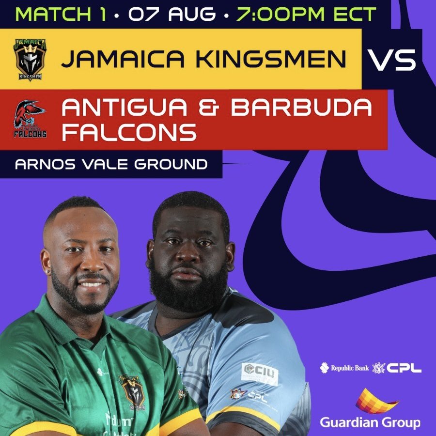 CPL's tweet photo. The wait is OVER! CPL26 is finally HERE! 🏏

We're live from Arnos Vale Stadium tonight for Match 1️⃣ between the Jamaica Kingsmen and the Antigua &amp; Barbuda Falcons! 🇯🇲 x 🇦🇬

#CPL26 #JKvABF #CricketPlayedLouder #BiggestPartyInSport #GuardianGroup https://t.co/zT0FbdkWjR