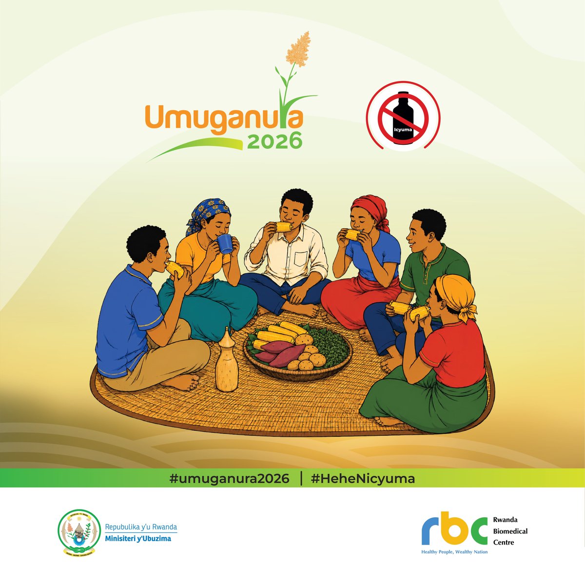 RwandaHealth's tweet photo. Tubifurije Umunsi Mwiza w'Umuganura!

​Dukomeze kwizihirwa mu miryango yacu, dufate indyo yuzuye, dukore imyitozo ngorora mubiri, tunywe amazi nibura litiro 2 ku munsi, turyame nibura amasaha 7 buri joro , kuko ibyo byose ari byo soko y'ubuzima bwiza.

Tuzirikane kandi ko nta kigero cyiza cyo kunywa inzoga kitagira ingaruka ku buzima, maze #Tunyweless , byumwihariko #HeheNicyuma!